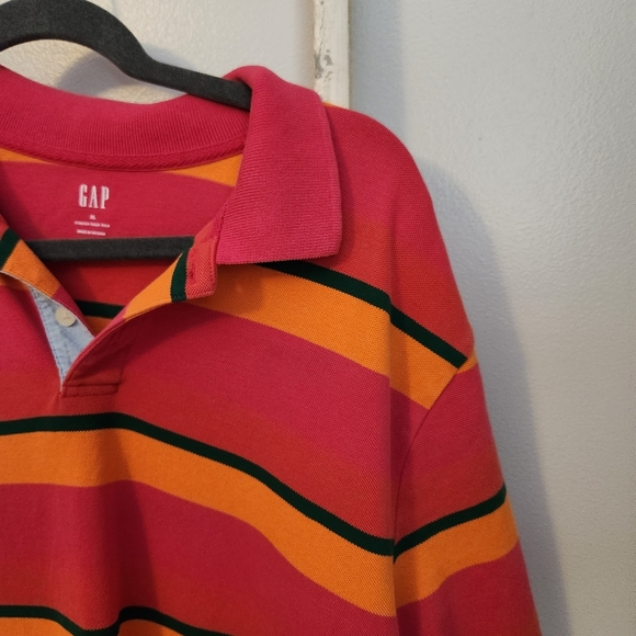 GAP XL pink orange green stripe stretch pique polo - Picture 2 of 5